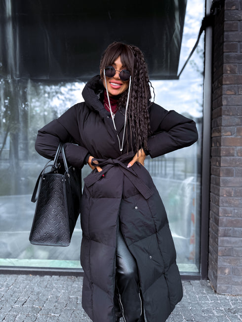 BLACK long jacket with hood "BEST CHOICE" FC85